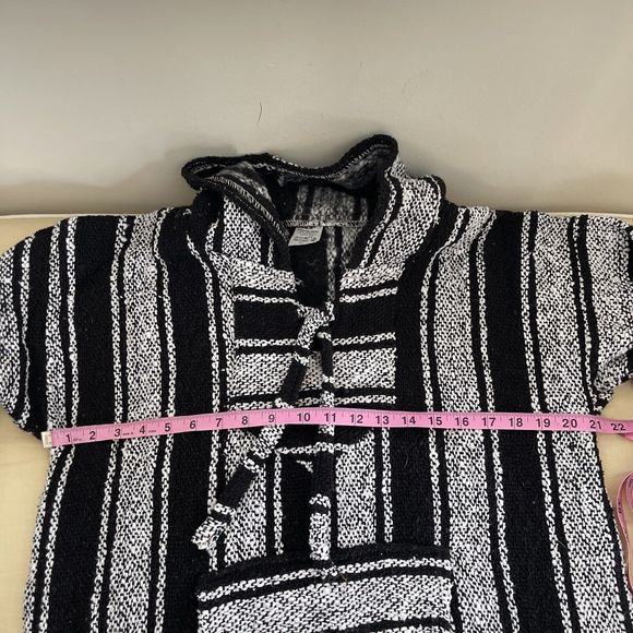 Baja Mexican Made Drug Rug Surf Hoodie Rastafarian Black White M - Picture 3 of 5